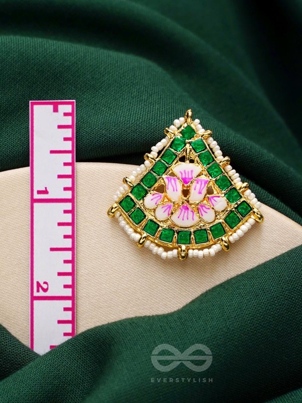 The Lotus Temple- Enamelled Statement Stud Earrings(Forest Green)