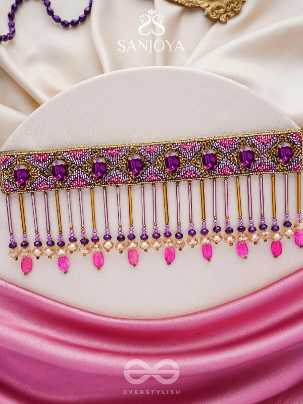 Aavsati- The Night Sky- Stones and Glass Beads Embroidered Choker Necklace 