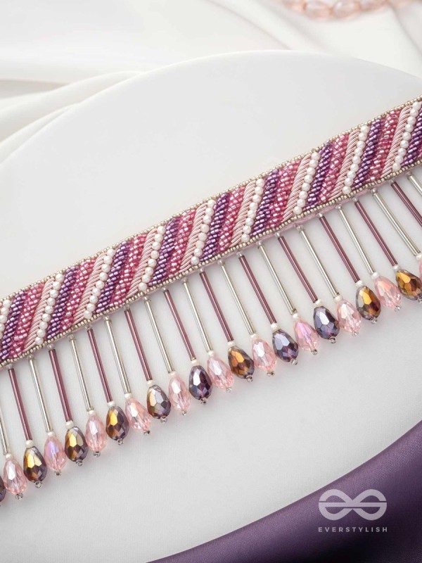 Plaksha - The Tulip Garden - Beads, Cutdana And Glass Drops Hand Embroidered Choker Neckpiece