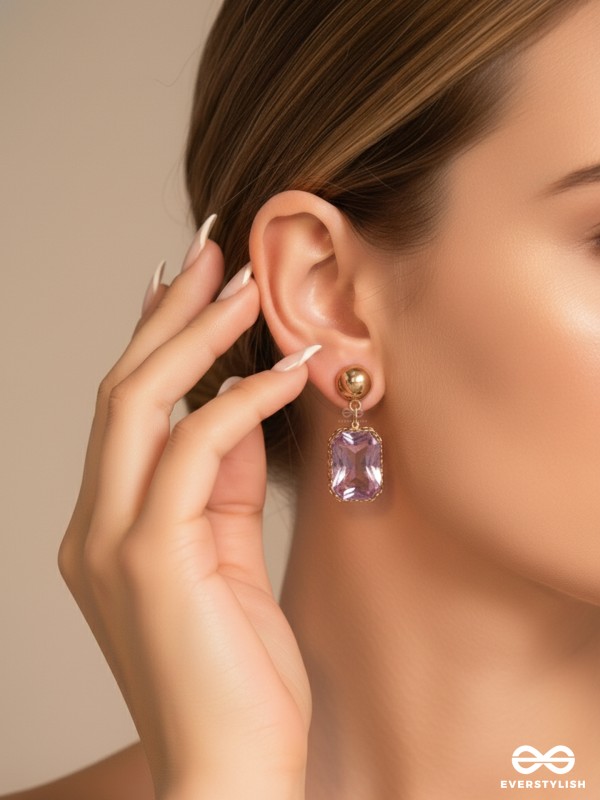 The Purple Haze- Golden Embellished Earrings