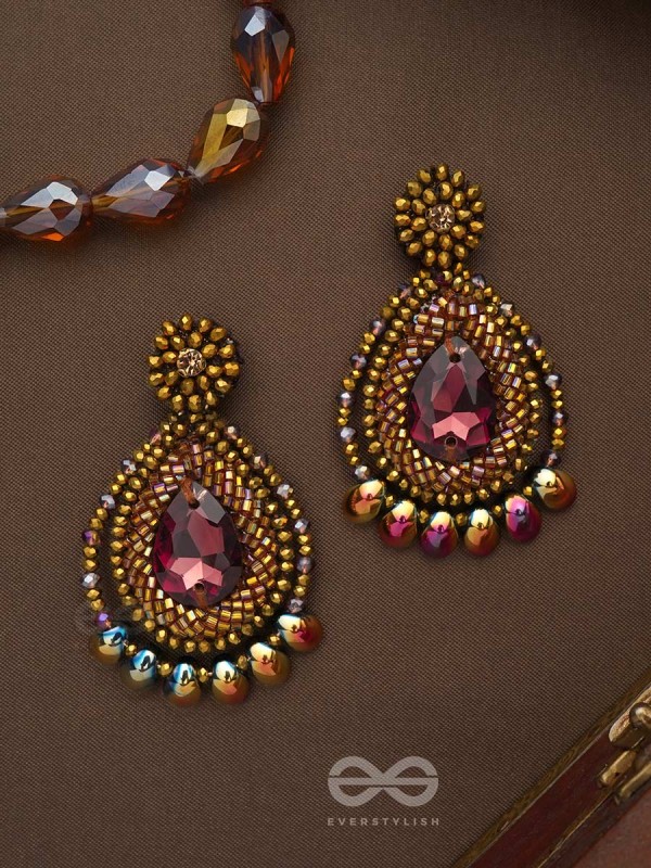 Kritaka- The Copper Charm- Stones and Glass Beads Embroidered Earrings