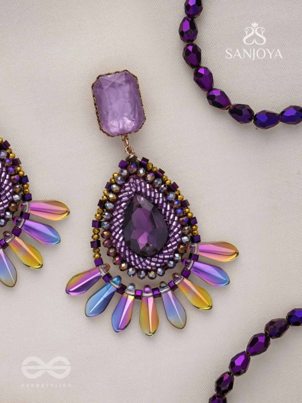 Shraayava- The Blooming Flower-  Stones and Glass Beads Embroidered Earrings