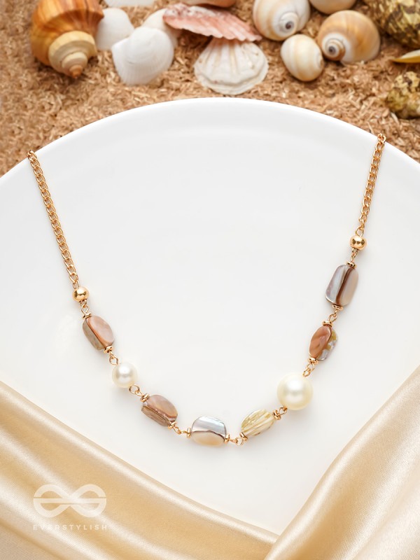 The Sea Sensation- Golden Pearl Necklace With Anti-Tarnish Coating 