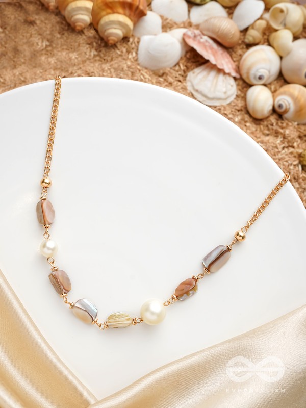 The Sea Sensation- Golden Pearl Necklace With Anti-Tarnish Coating 