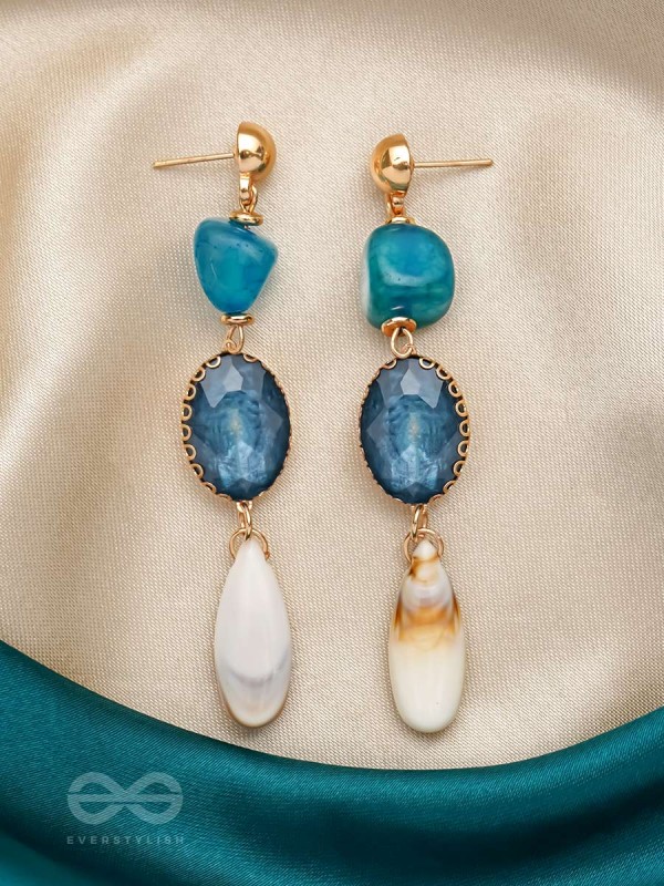 The Sapphire Hues- Golden Embellished Earrings