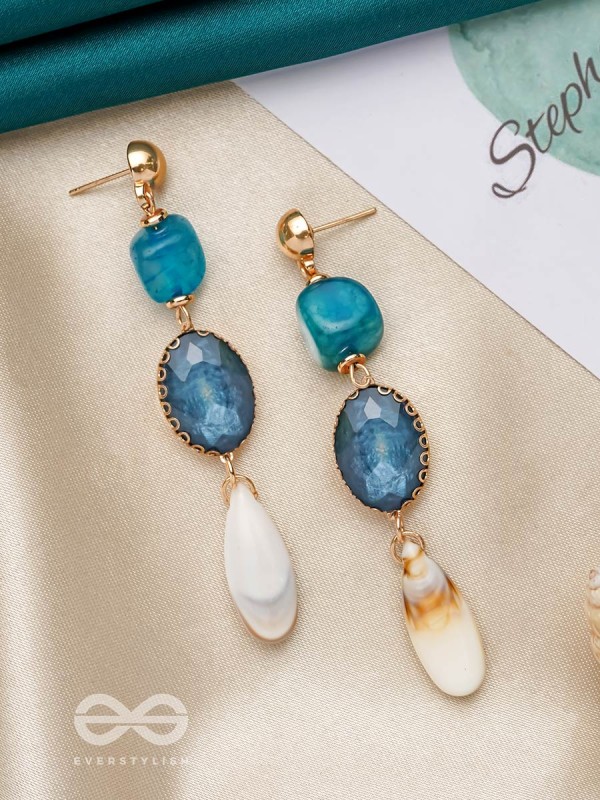 The Sapphire Hues- Golden Embellished Earrings