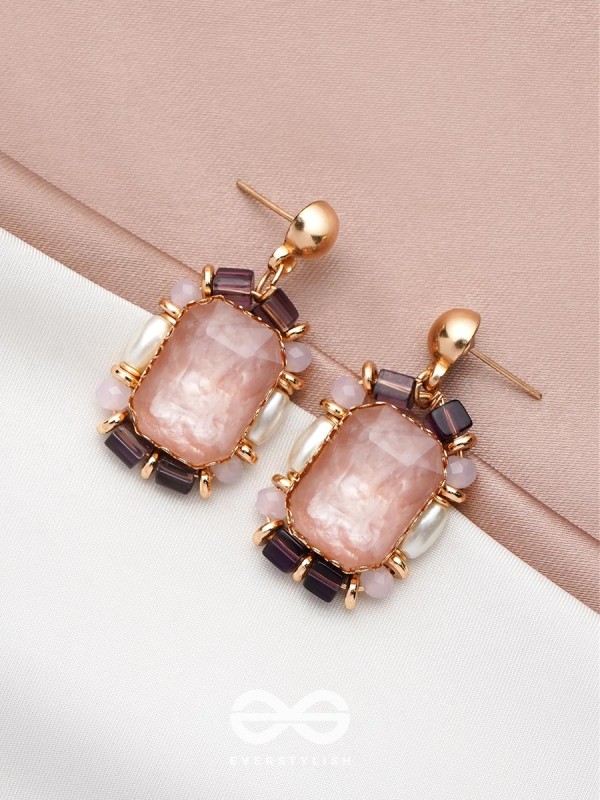 The Pink Peony- Golden Embellished Earrings