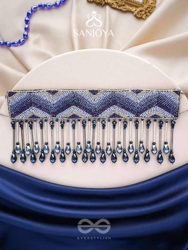 Adrisha - The Indigo Hills - Cutdana And Glass Drops Hand Embroidered Choker Neckpiece