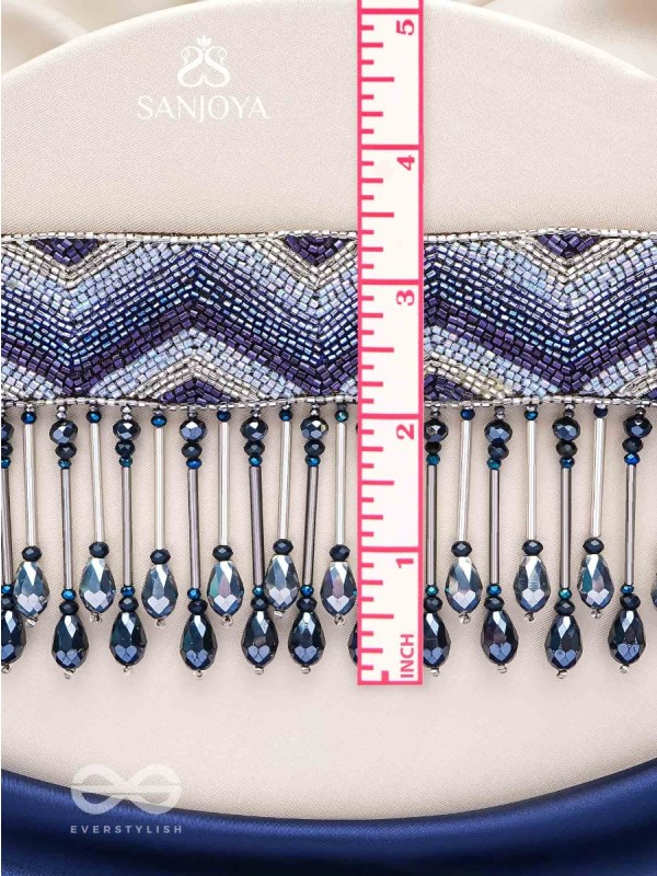 Adrisha - The Indigo Hills - Cutdana And Glass Drops Hand Embroidered Choker Neckpiece