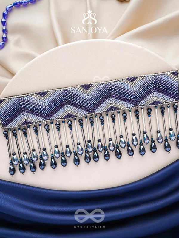 Adrisha - The Indigo Hills - Cutdana And Glass Drops Hand Embroidered Choker Neckpiece