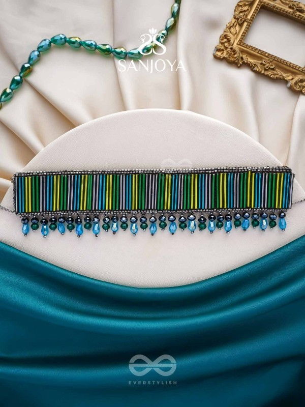 Vapraa- The Flower Bed- Glass Beads & Glass Drops Embroidered Choker Necklace