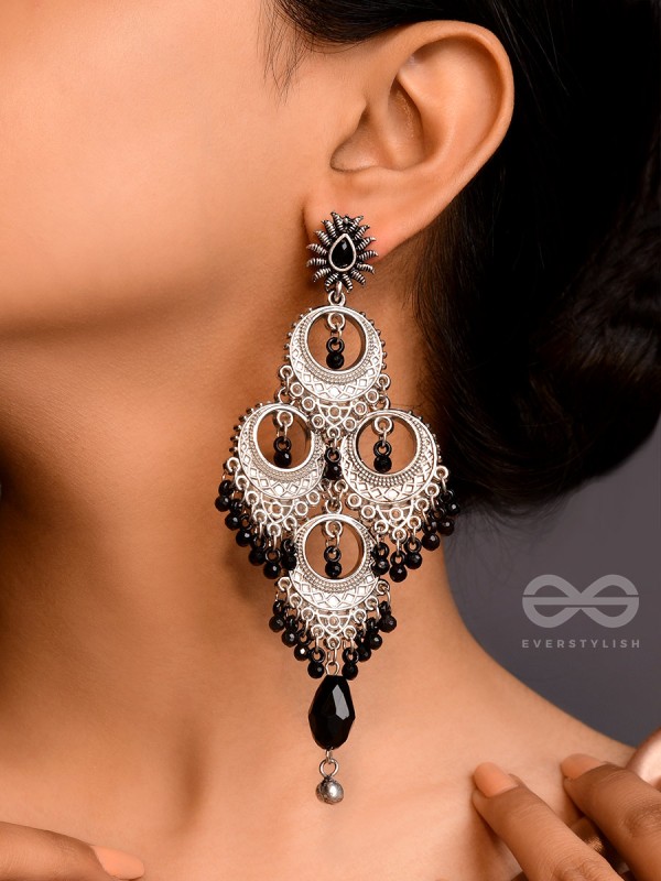 The Regal Chandelier- Oxidised Embellished Earrings