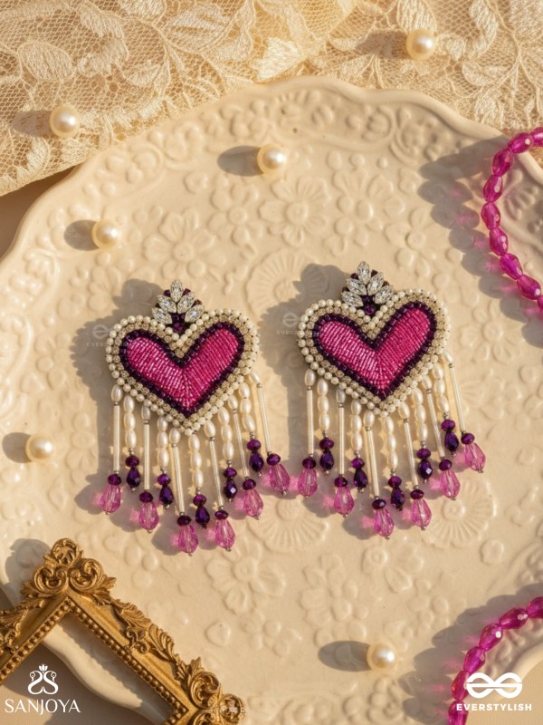 Trasa- The Crimson Heart- Pearls & Stones Embroidered Earrings