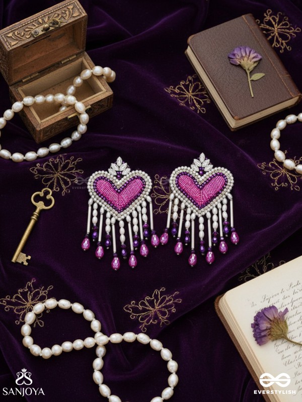 Trasa- The Crimson Heart- Pearls & Stones Embroidered Earrings