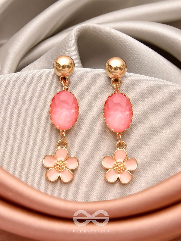 The Rosy Paradise- Golden Enamelled Earrings