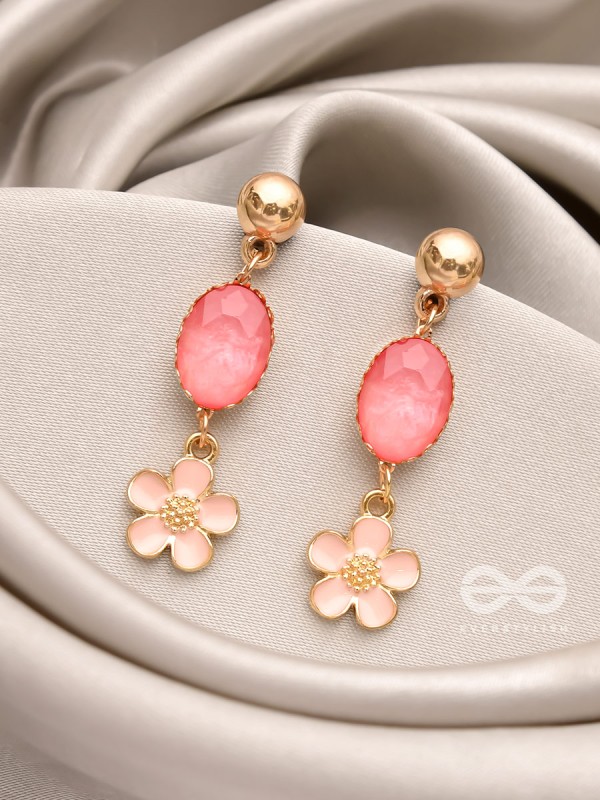 The Rosy Paradise- Golden Enamelled Earrings