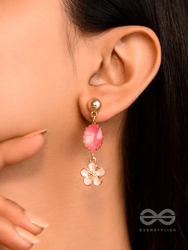 The Rosy Paradise- Golden Enamelled Earrings