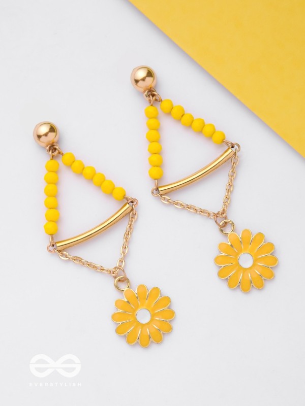 The Marigold Swing- Golden Enamelled Earrings