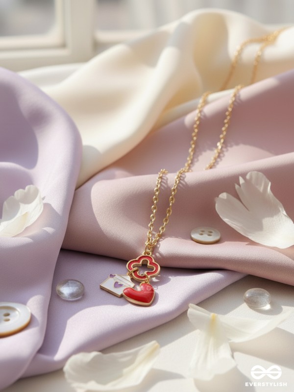 The Love Note - Golden Enamelled Necklace With Anti-Tarnish Coating 