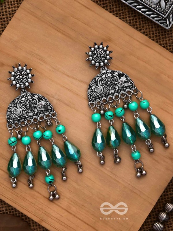 The Emerald Eden- Oxidised Embellished Earrings