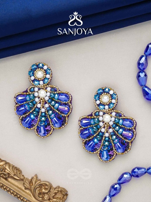 Vrikshagra- The Indigo Crown- Pearls, Beads & Sequins Embroidered Earrings