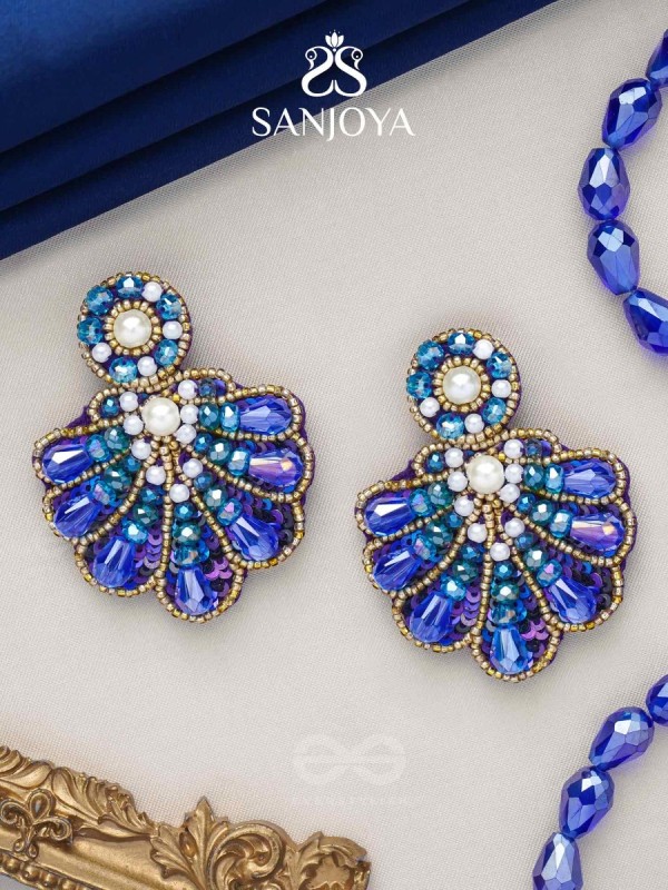 Vrikshagra- The Indigo Crown- Pearls, Beads & Sequins Embroidered Earrings