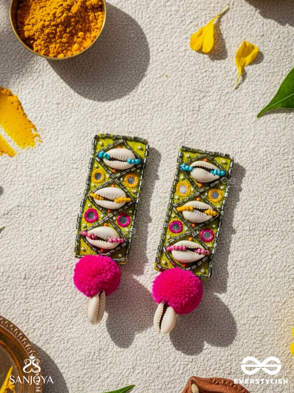 Peshika- The Shimmering Shells- Mirrors & Resham Embroidered Earrings