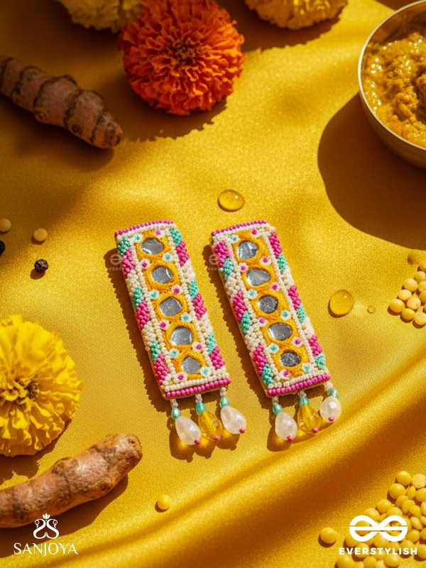 Bimbita- The Mirror Image- Glass Beads & Mirror Lace Embroidered Earrings