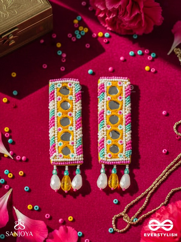 Bimbita- The Mirror Image- Glass Beads & Mirror Lace Embroidered Earrings