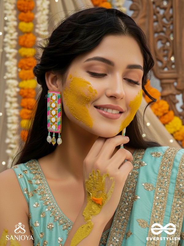 Bimbita- The Mirror Image- Glass Beads & Mirror Lace Embroidered Earrings