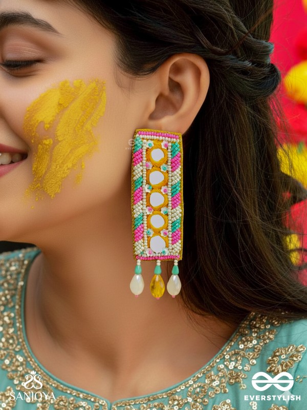 Bimbita- The Mirror Image- Glass Beads & Mirror Lace Embroidered Earrings