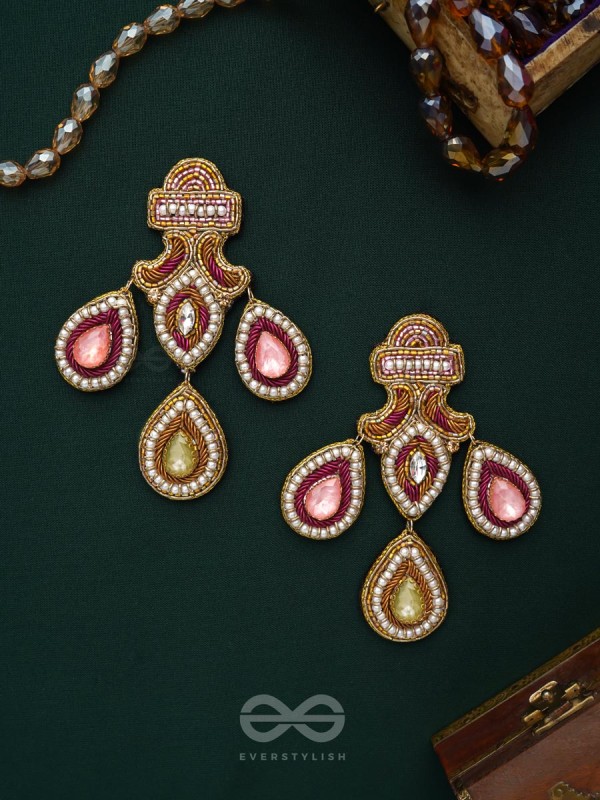 Adhiruh - The Enchanted Throne - Beads, Dabka And Stones Hand Embroidered Earrings