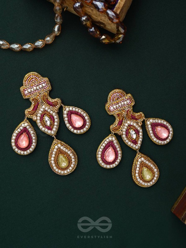 Adhiruh - The Enchanted Throne - Beads, Dabka And Stones Hand Embroidered Earrings