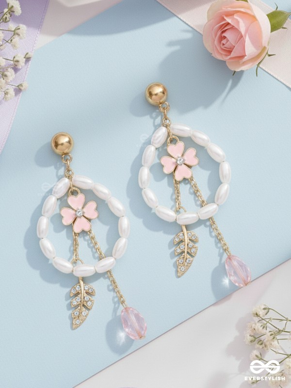 The Blooming Trail- Golden Pearl Earrings
