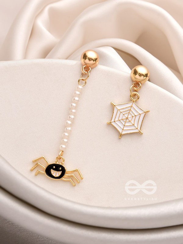 The Perky Spidey- Golden Spider-Web Earrings