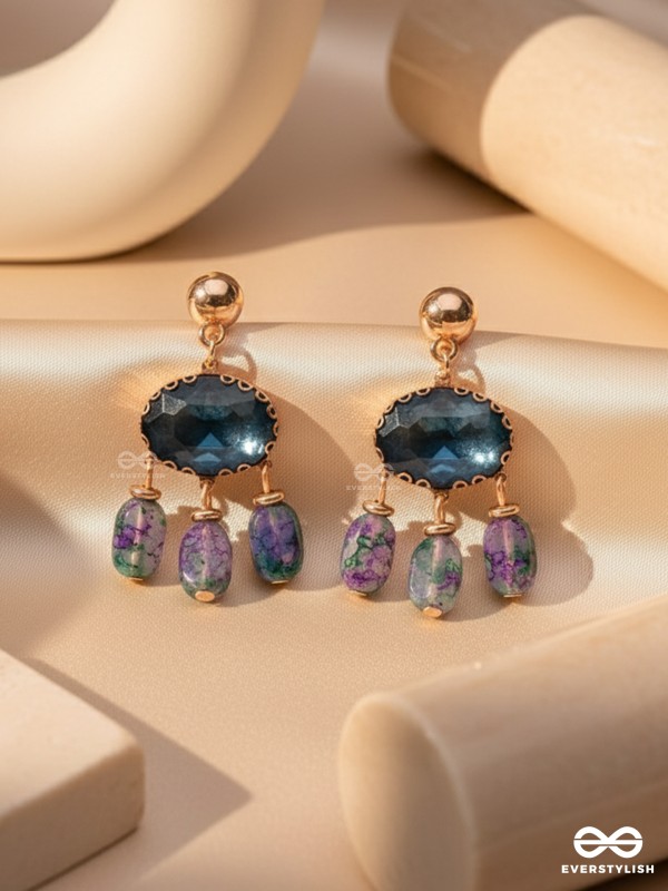 The Bonnie Blue- Golden Embellished Drop Earrings