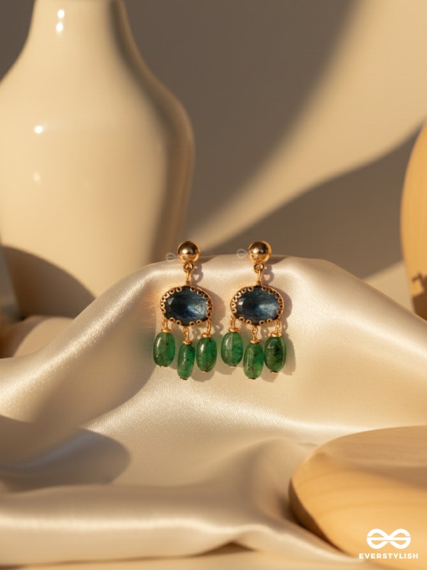 The Bonnie Blue- Golden Embellished Drop Earrings