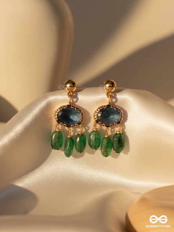 The Bonnie Blue- Golden Embellished Drop Earrings