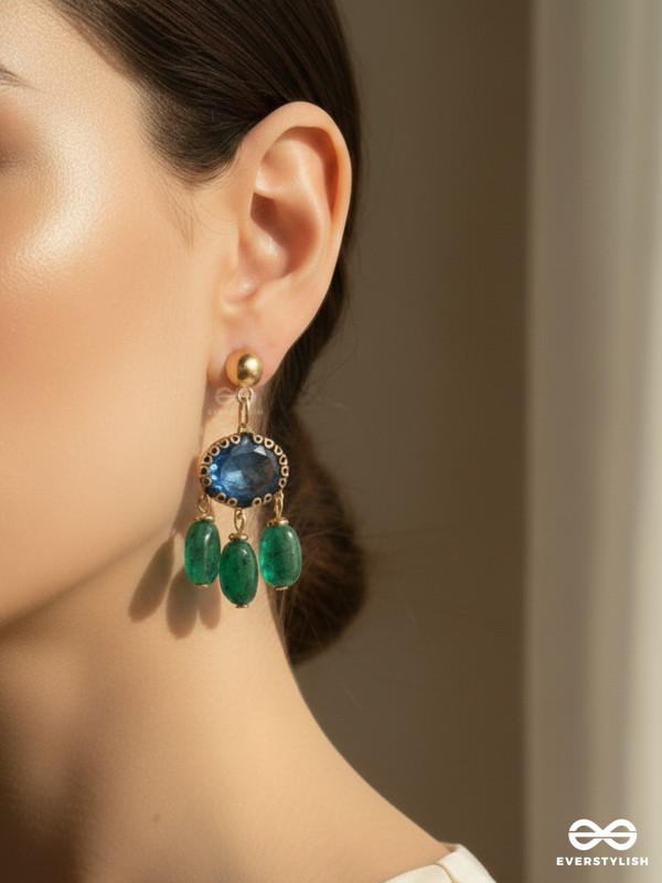 The Bonnie Blue- Golden Embellished Drop Earrings