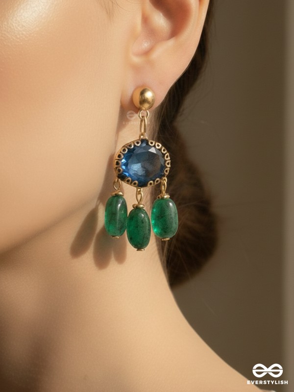 The Bonnie Blue- Golden Embellished Drop Earrings