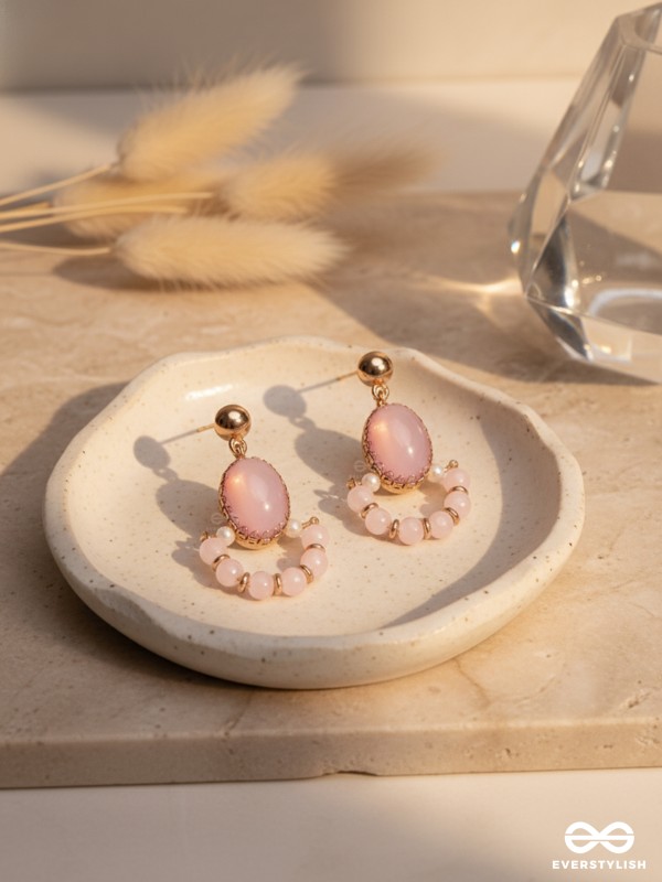 The Bubblegum Pink- Golden Embellished Earrings