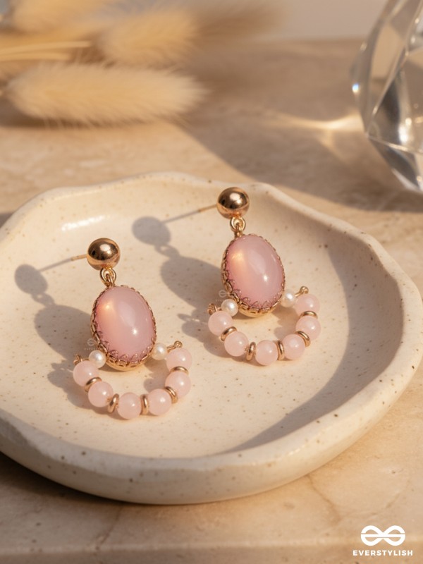 The Bubblegum Pink- Golden Embellished Earrings