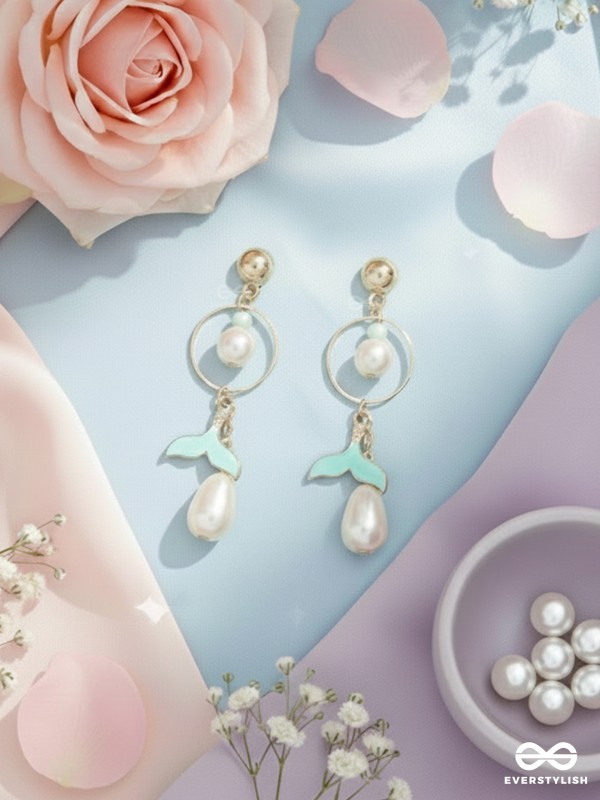 The Minty Mermaid- Golden Pearl Earrings