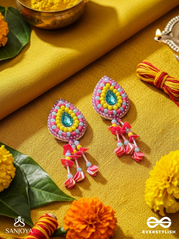 Samvarta - The Rain Cloud - Stone, Beads And Sequins Hand Embroidered Earrings