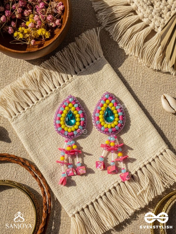 Samvarta - The Rain Cloud - Stone, Beads And Sequins Hand Embroidered Earrings