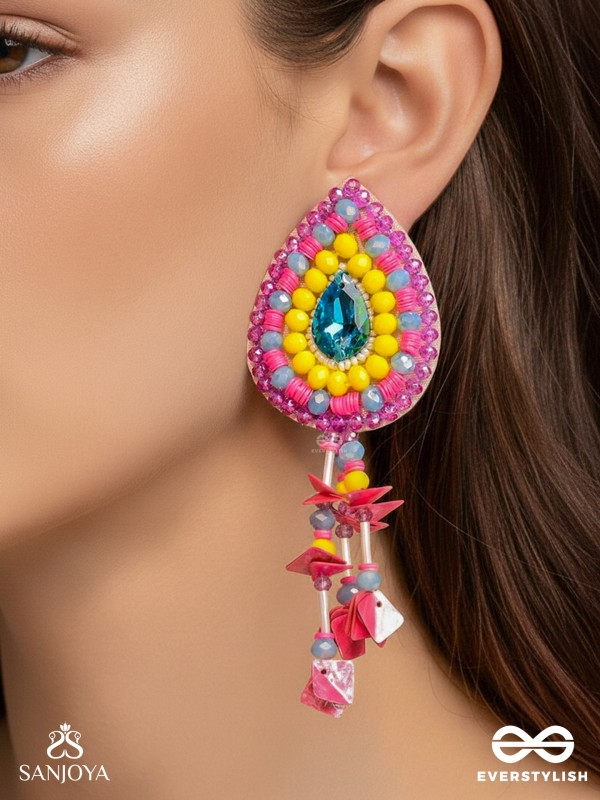 Samvarta - The Rain Cloud - Stone, Beads And Sequins Hand Embroidered Earrings