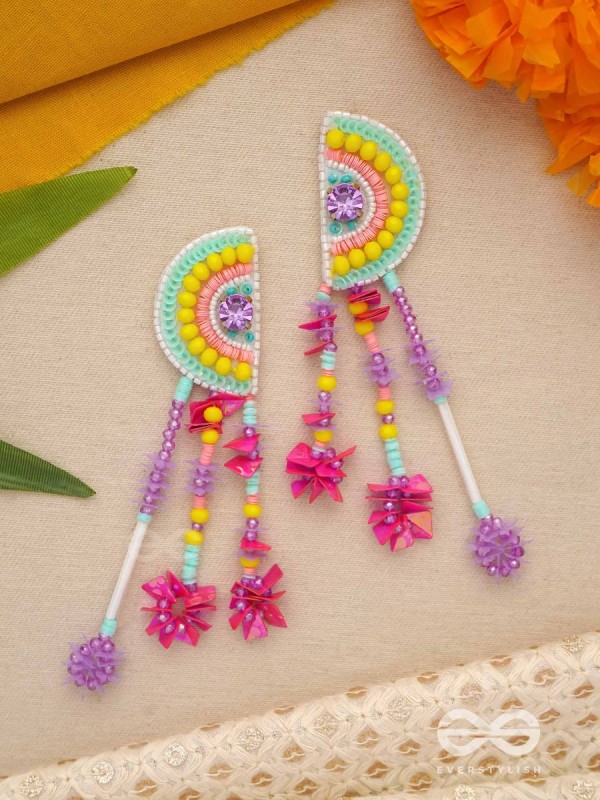 Vibhaasin - Decorated With Flowers- Stones & Sequins Hand Embroidered Earrings