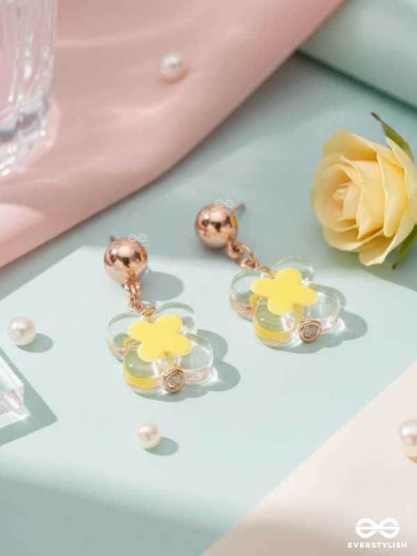 The Canary Bloom- Golden Enamelled Earrings