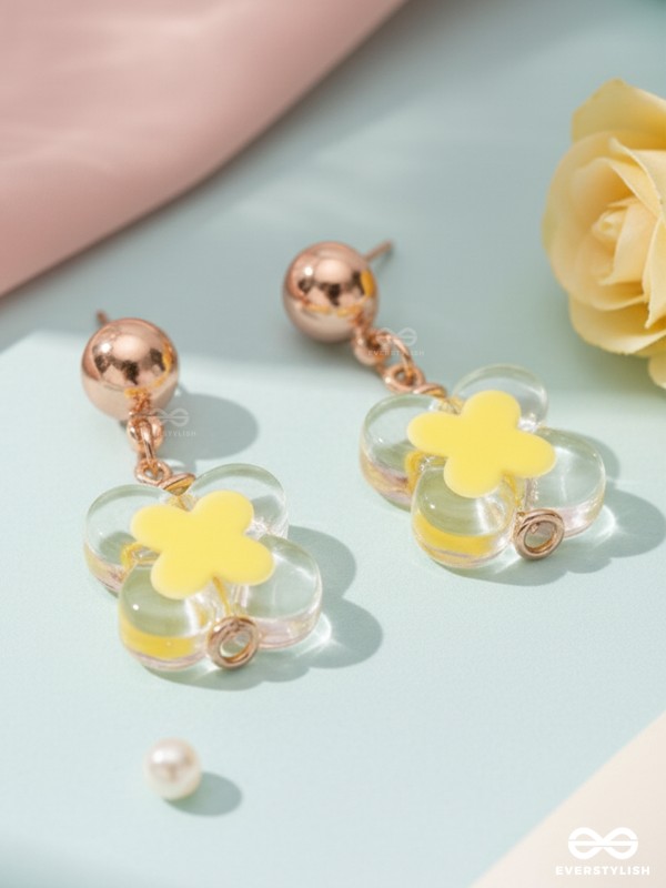 The Canary Bloom- Golden Enamelled Earrings