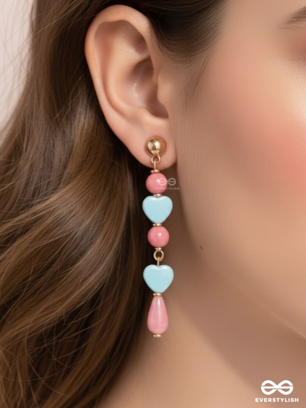 Tug at Heartstrings- Golden Embellished Earrings